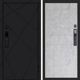 Входная дверь Termo-door ЛУЧИ BLACK с электронным замком Горизонт бетон светлый