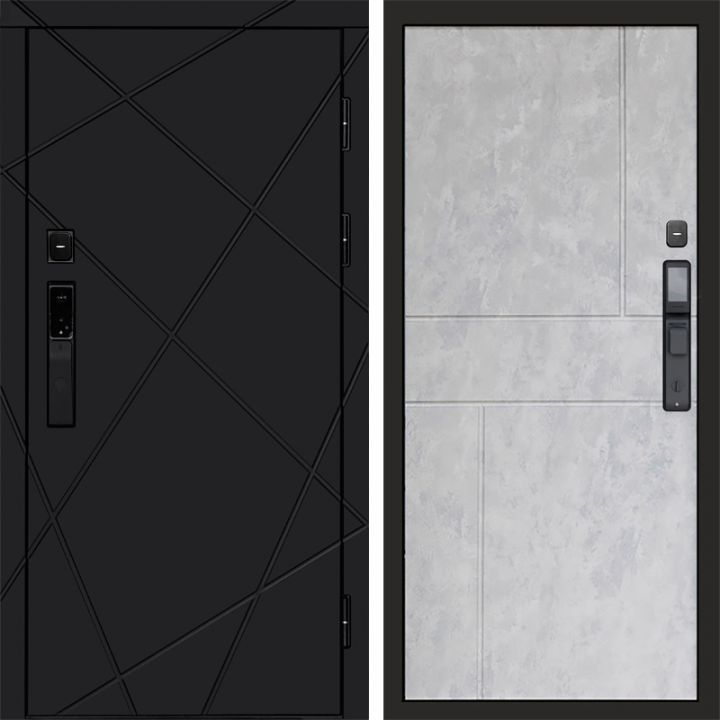 Входная дверь Termo-door ЛУЧИ BLACK с электронным замком Горизонт бетон светлый