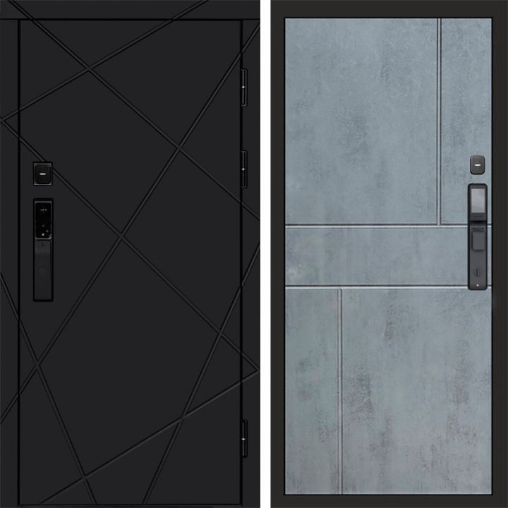 Входная дверь Termo-door ЛУЧИ BLACK с электронным замком Горизонт бетон темный