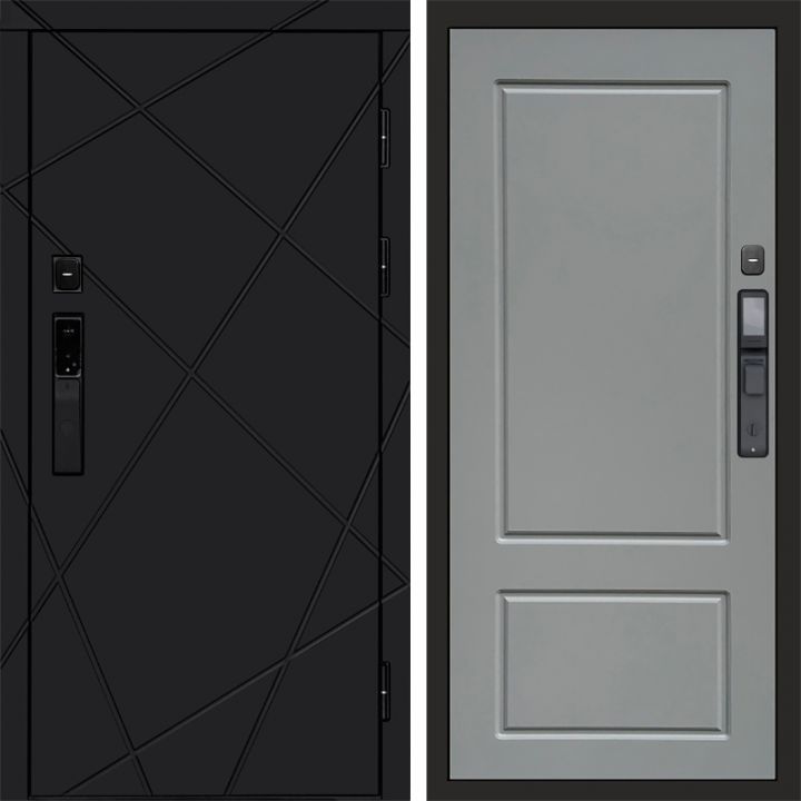 Входная дверь Termo-door ЛУЧИ BLACK с электронным замком Марсель Грей Софт