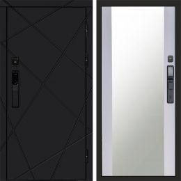 Входная дверь Termo-door ЛУЧИ BLACK с электронным замком Зеркало белый софт