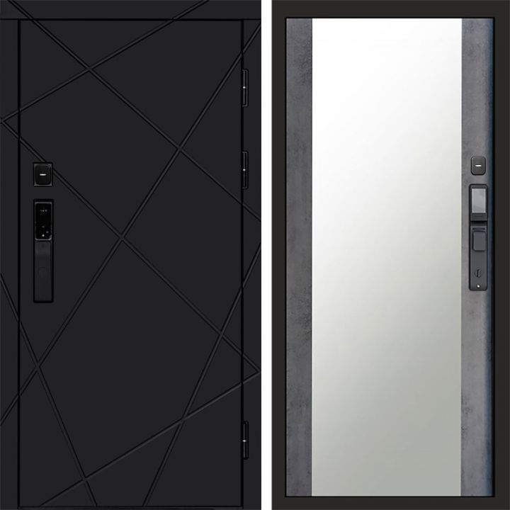 Входная дверь Termo-door ЛУЧИ BLACK с электронным замком Зеркало бетон темный