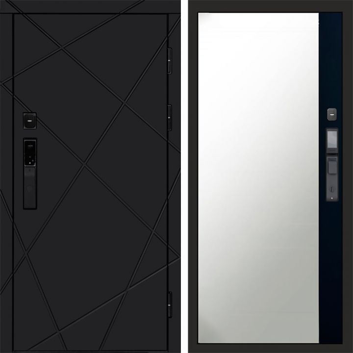 Входная дверь Termo-door ЛУЧИ BLACK с электронным замком Широкое Зеркало Фацет Черный Кварц