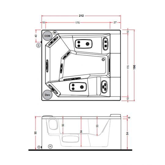 Спа бассейн Gruppo Treesse Quarz Light 212 212x190x90 схема 4