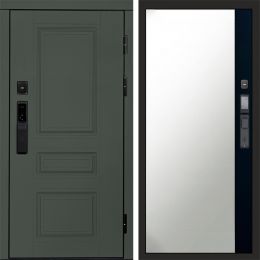 Входная дверь Termo-door ОРЕГОН GREEN с электрозамком Широкое Зеркало Фацет Черный Кварц
