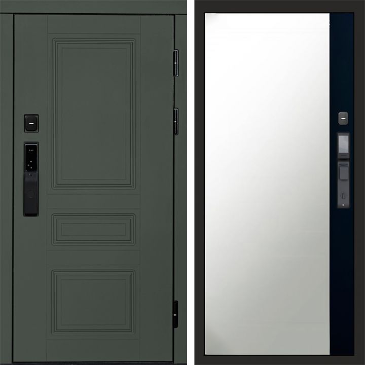 Входная дверь Termo-door ОРЕГОН GREEN с электронным замком Широкое Зеркало Фацет Черный Кварц