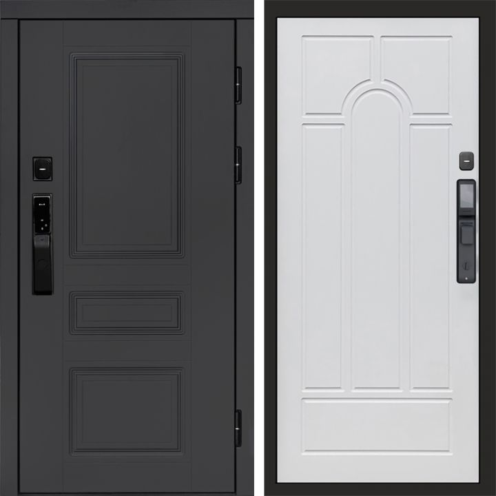 Входная дверь Termo-door ОРЕГОН ГРАФИТ с электронным замком Арка белое дерево