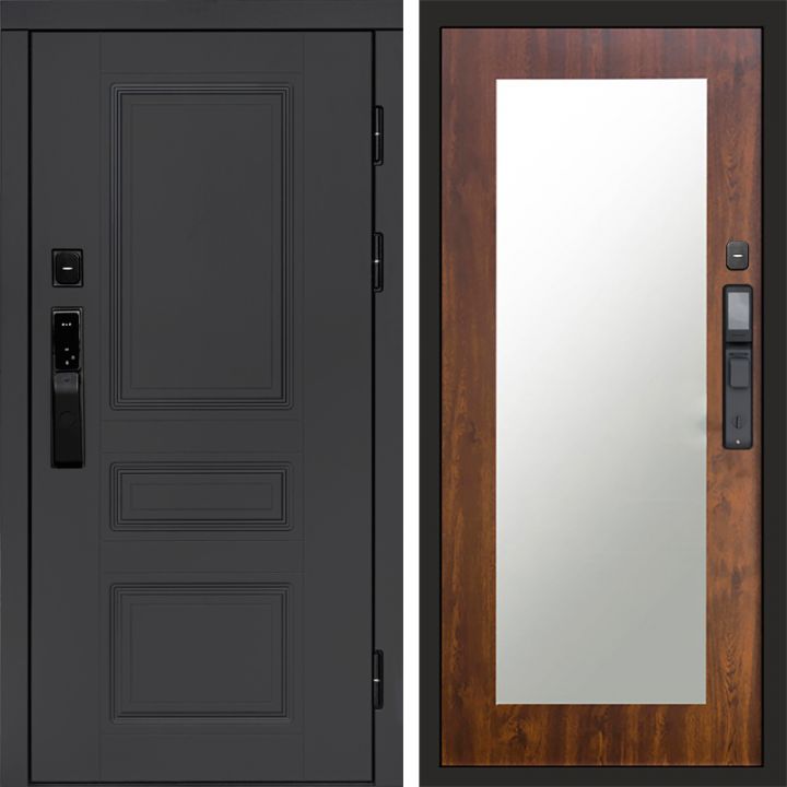 Входная дверь Termo-door ОРЕГОН ГРАФИТ с электронным замком Зеркало Триумф дуб