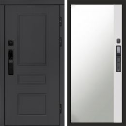 Входная дверь Termo-door Орегон Графит с электронным замком Широкое Зеркало Фацет Белый Софт