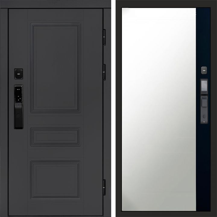 Входная дверь Termo-door ОРЕГОН ГРАФИТ с электронным замком Широкое Зеркало Фацет Черный Кварц