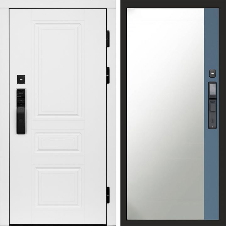 Входная дверь Termo-door ОРЕГОН WHITE с электронным замком Широкое Зеркало Фацет Грей Софт