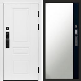 Входная дверь Termo-door ОРЕГОН WHITE с электронным замком Широкое Зеркало Фацет Черный Кварц