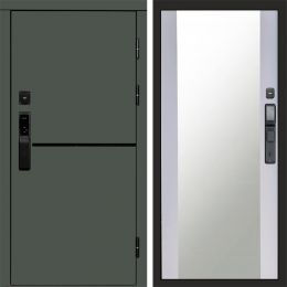 Входная дверь Termo-door ТРЕНД GREEN с электронным замком Зеркало белый софт