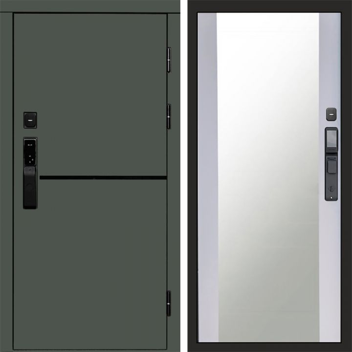 Входная дверь Termo-door ТРЕНД GREEN с электронным замком Зеркало белый софт