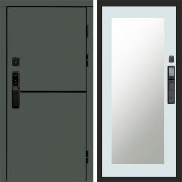 Входная дверь Termo-door Тренд Грин с электронным замком Зеркало Триумф Белый Софт