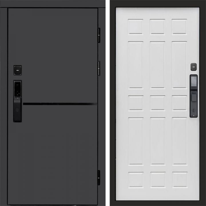 Входная дверь Termo-door ТРЕНД ГРАФИТ с электронным замком Спарта белое дерево