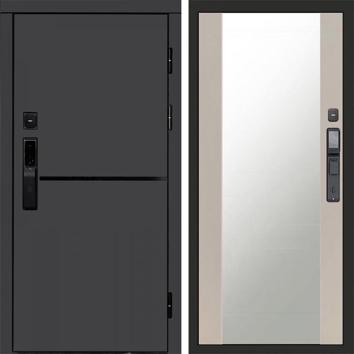 Входная дверь Termo-door ТРЕНД ГРАФИТ с электронным замком Зеркало Слоновая Кость