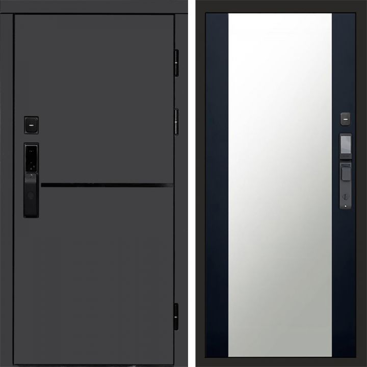 Входная дверь Termo-door ТРЕНД ГРАФИТ с электронным замком Зеркало Черный Кварц+Тонировка
