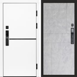 Входная дверь Termo-door ТРЕНД WHITE с электронным замком Горизонт бетон светлый