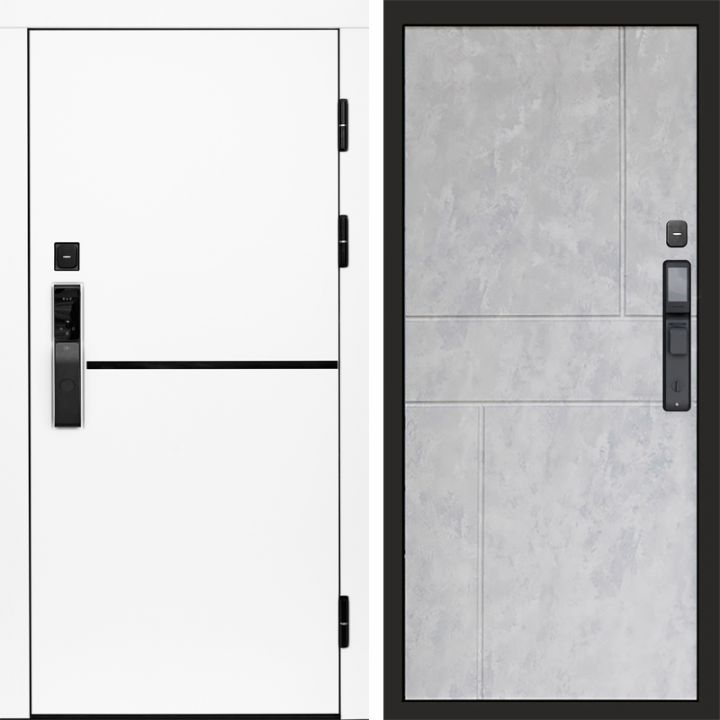 Входная дверь Termo-door ТРЕНД WHITE с электронным замком Горизонт бетон светлый