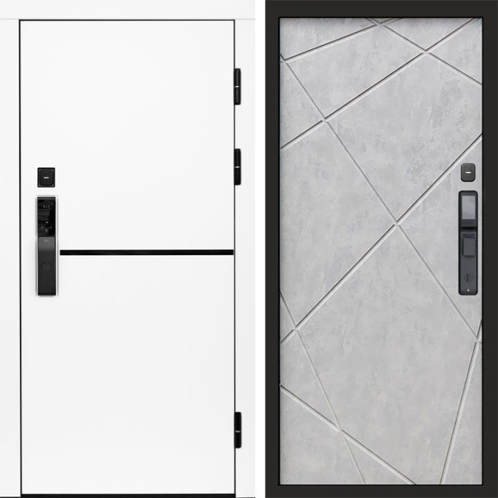 Входная дверь Termo-door ТРЕНД WHITE с электронным замком Лучи бетон светлый