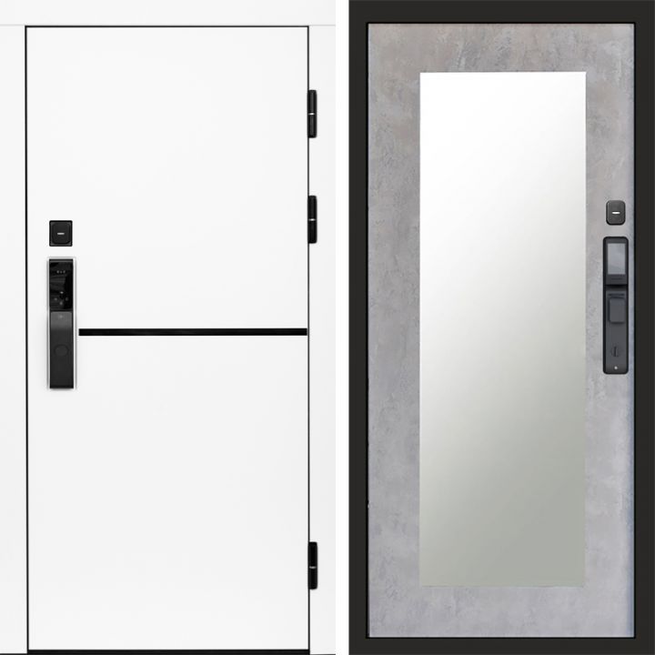 Входная дверь Termo-door ТРЕНД WHITE с электронным замком Зеркало Триумф бетон светлый