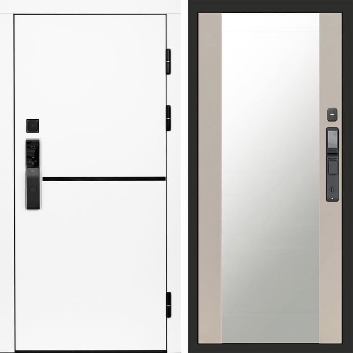 Входная дверь Termo-door ТРЕНД WHITE с электронным замком Зеркало Слоновая Кость