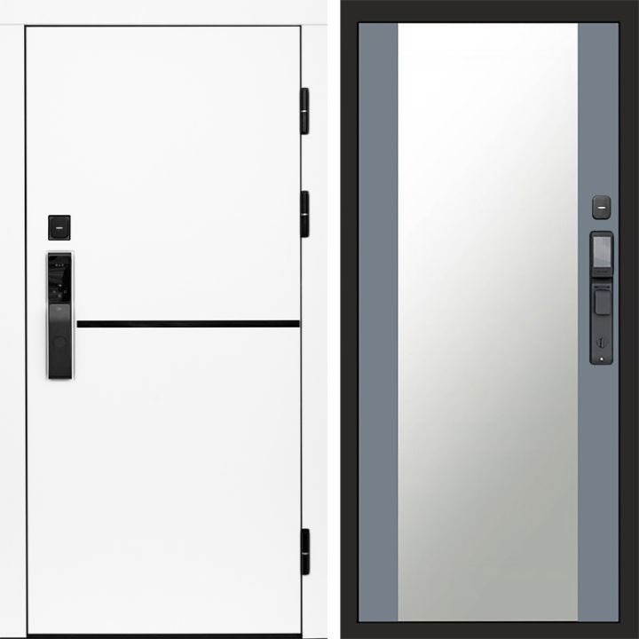 Входная дверь Termo-door ТРЕНД WHITE с электронным замком Зеркало Грей Софт