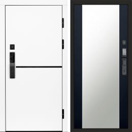 Входная дверь Termo-door ТРЕНД WHITE с электронным замком Зеркало Черный Кварц+Тонировка