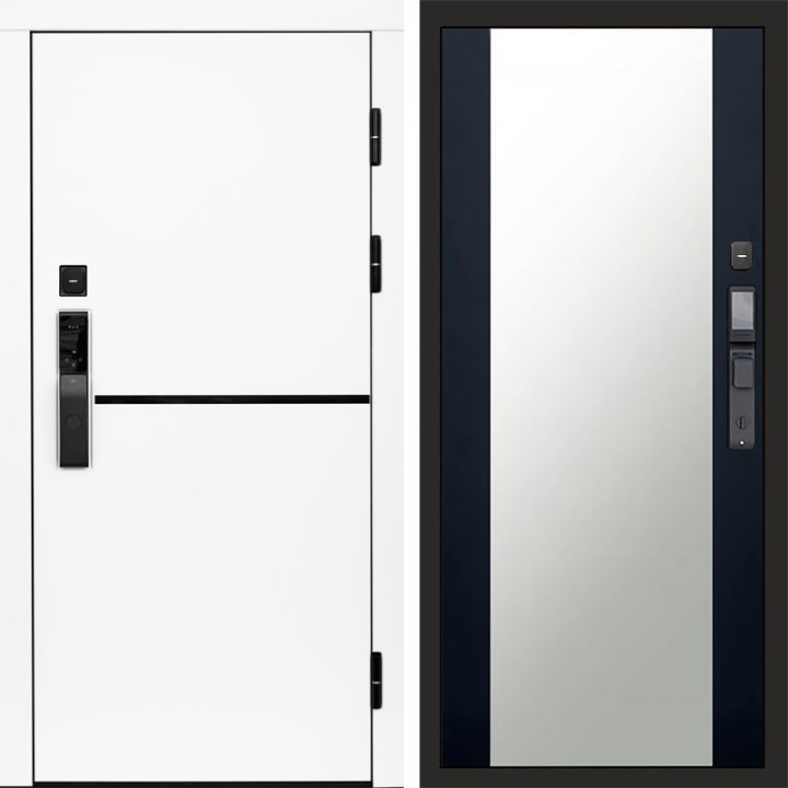 Входная дверь Termo-door ТРЕНД WHITE с электронным замком Зеркало Черный Кварц+Тонировка
