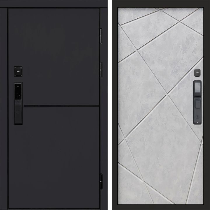 Входная дверь Termo-door ТРЕНД BLACK с электронным замком Лучи бетон светлый