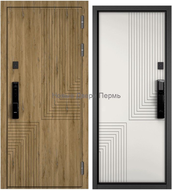 Входная дверь Mastino CITY MAX IQ  РР ПВХ эмаль капучино 195/ ПВХ белый софт 195 с электронным замком