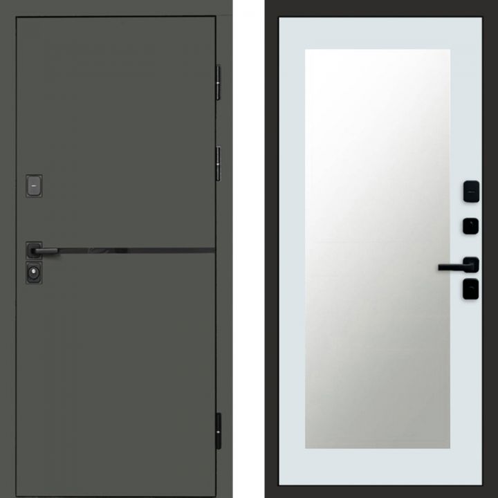 Входная дверь Termo-door Тренд Грин Зеркало Триумф Белый Софт