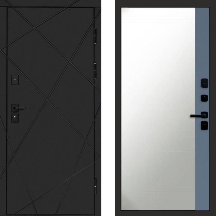 Входная дверь Termo-door Лучи BLACK Широкое Зеркало Фацет Грей Софт