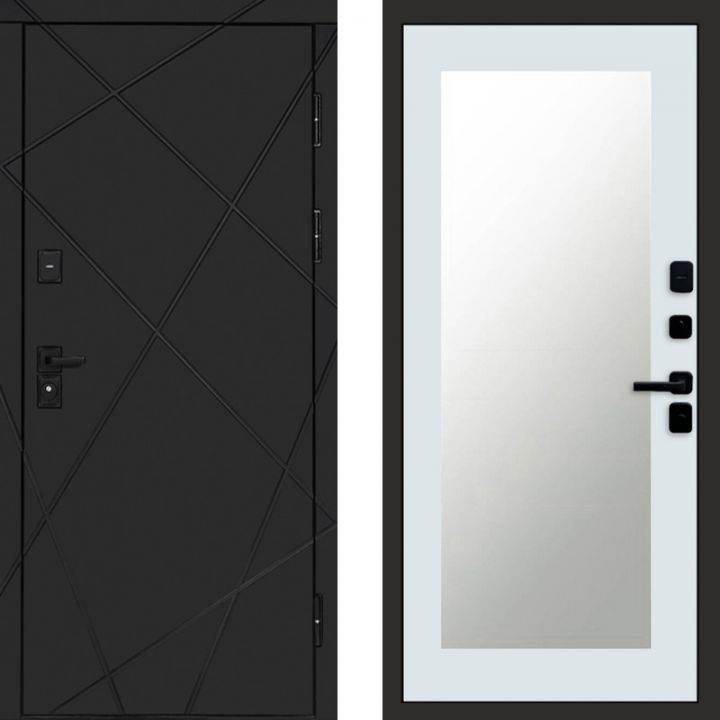 Входная дверь Termo-door Лучи BLACK Зеркало Триумф Белый Софт