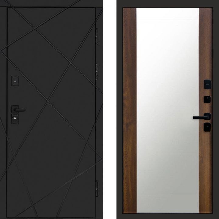 Входная дверь Termo-door Лучи BLACK Блэк Зеркало дуб