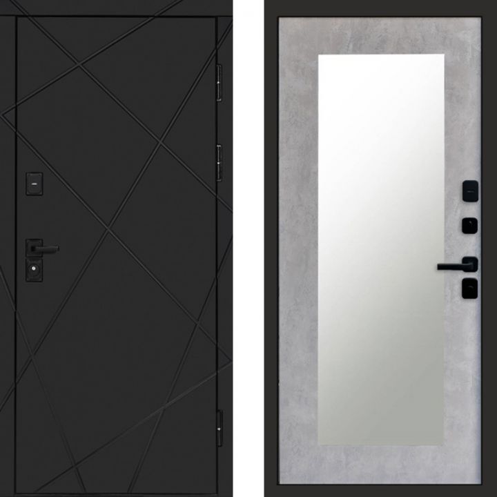Входная дверь Termo-door Лучи BLACK Блэк Зеркало Триумф бетон светлый