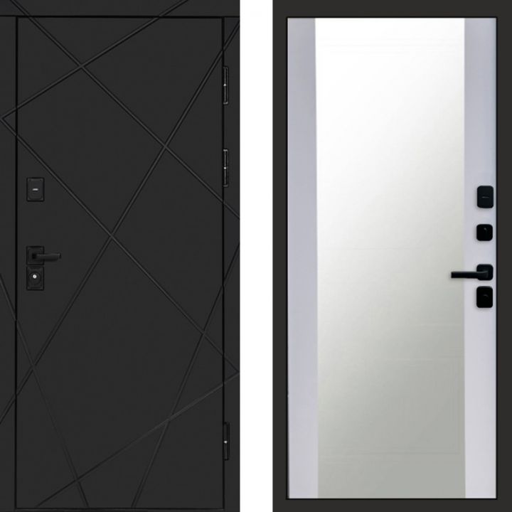 Входная дверь Termo-door Лучи BLACK Блэк Зеркало белый софт