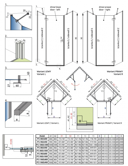 Душевой уголок Radaway Essenza PTJ 100 х 100 см схема 11