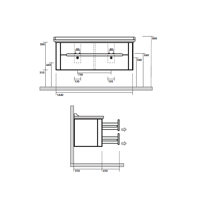 Тумба под раковину Kerasan Waldorf 925446 150Х55 с ящиками ФОТО