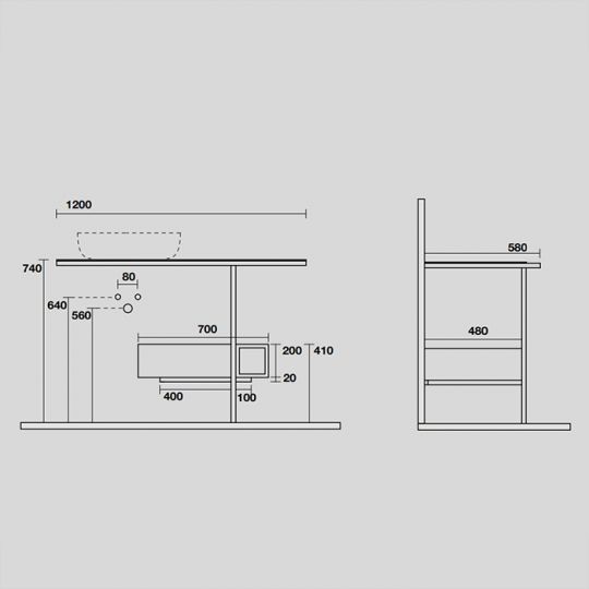 Консоль Kerasan Thelma 9323k3 120Х50 с ящиком схема 4