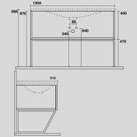 Тумба под раковину Kerasan Shape 9334K3 122Х52 с ящиком схема 3 Тумба под раковину Kerasan Shape 9334K3 122Х52 с ящиком схема 3