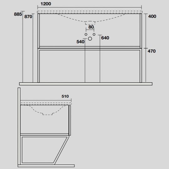 Тумба под раковину Kerasan Shape 9334K3 122Х52 с ящиком схема 3 Тумба под раковину Kerasan Shape 9334K3 122Х52 с ящиком схема 3