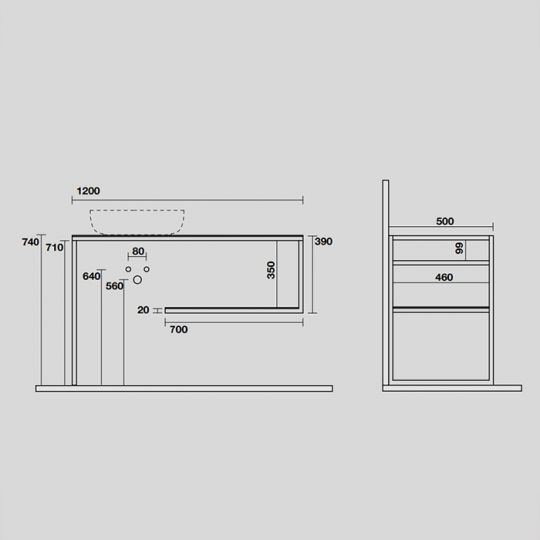 Консоль Kerasan Louise 9332k3 120Х74 с полкой схема 2 Консоль Kerasan Louise 9332k3 120Х74 с полкой схема 2