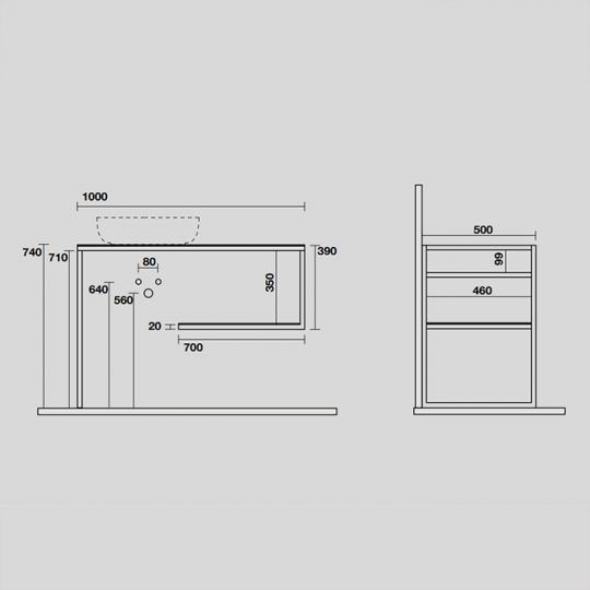 Консоль Kerasan Louise 9332k2 100Х74 с полкой схема 2