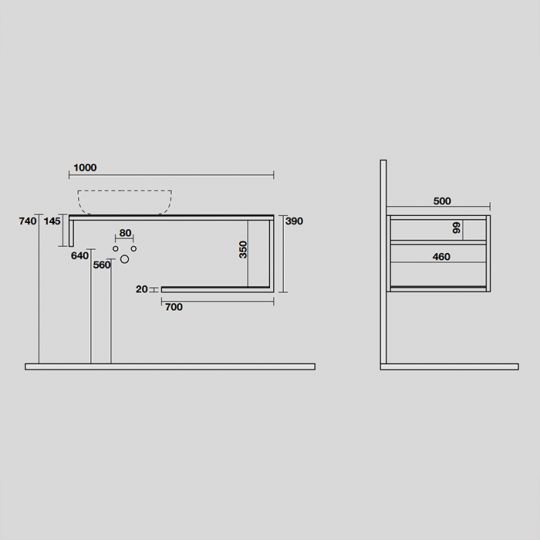 Консоль Kerasan Louise 9322k1 100Х50 с полкой схема 4