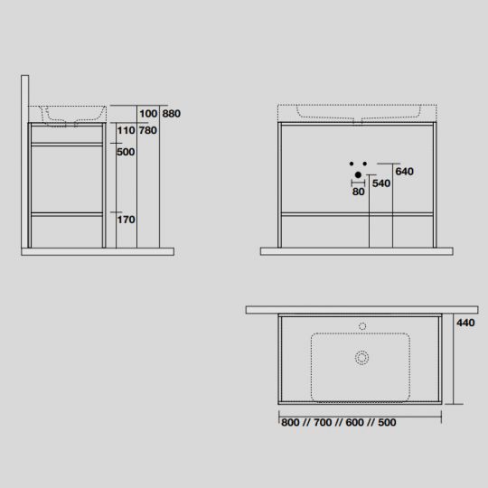 Консоль с раковиной Kerasan Cento 924031 50Х40 с полкой схема 2