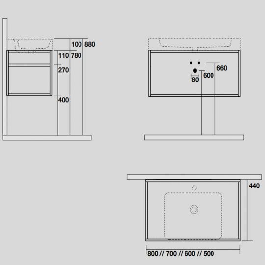 Консоль с раковиной Kerasan Cento 924731 50Х45 с полкой схема 4