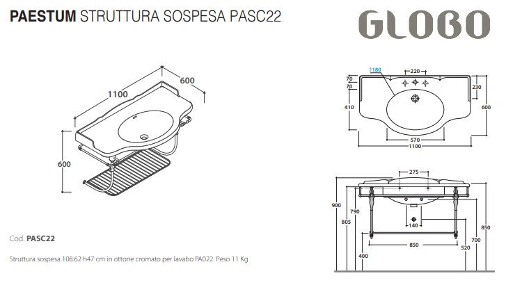 Консоль Globo Paestum PASC22 cr 110Х60 ФОТО