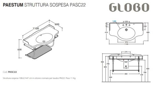 Консоль Globo Paestum PASC22 cr 110Х60 схема 2